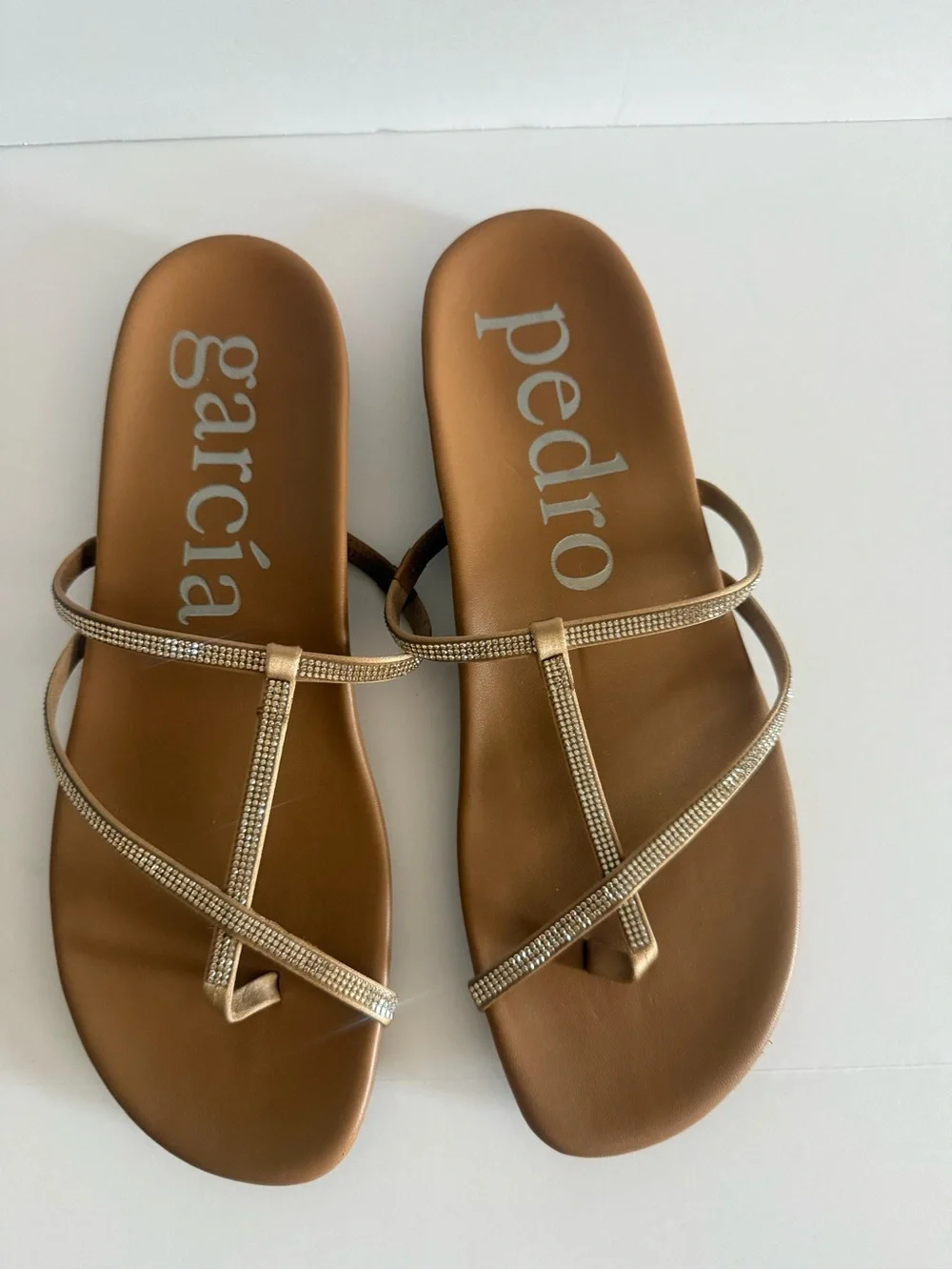 Pedro Garcia Brown Sandal with Gold Rhinestone Straps size 8